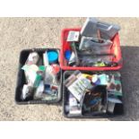 A quantity of builders materials including boxes of screws & nails, electrical gear, nuts & bolts,
