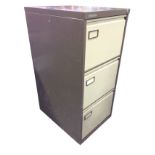 A Vickers three-drawer metal filing cabinet. (18.5in x 24.5in x 40in)