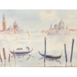 Jean Pinkney, watercolour, Venetian scene, signed and in swept gilt & gesso frame. (19.25in x 15.