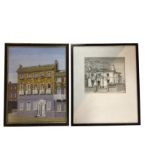 Pen & ink, study of a Victorian street villa, unsigned, mounted & framed; and a watercolour, another