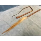 A colonial leather fly whisk with horsehair, the button finial marked York & Lancaster Regiment; and