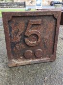 A square cast iron railway line distance marker from the East Kent Railway, the right angled sign