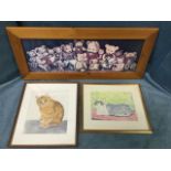 Jean Pinkney, watercolour, study of a cat, signed, mounted & framed; Sylvia Askew, pastel, cat study