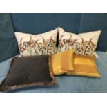 A pair of rectangular Mary Ann Rogers tweed backed linen houndprint cushions; a pair of square