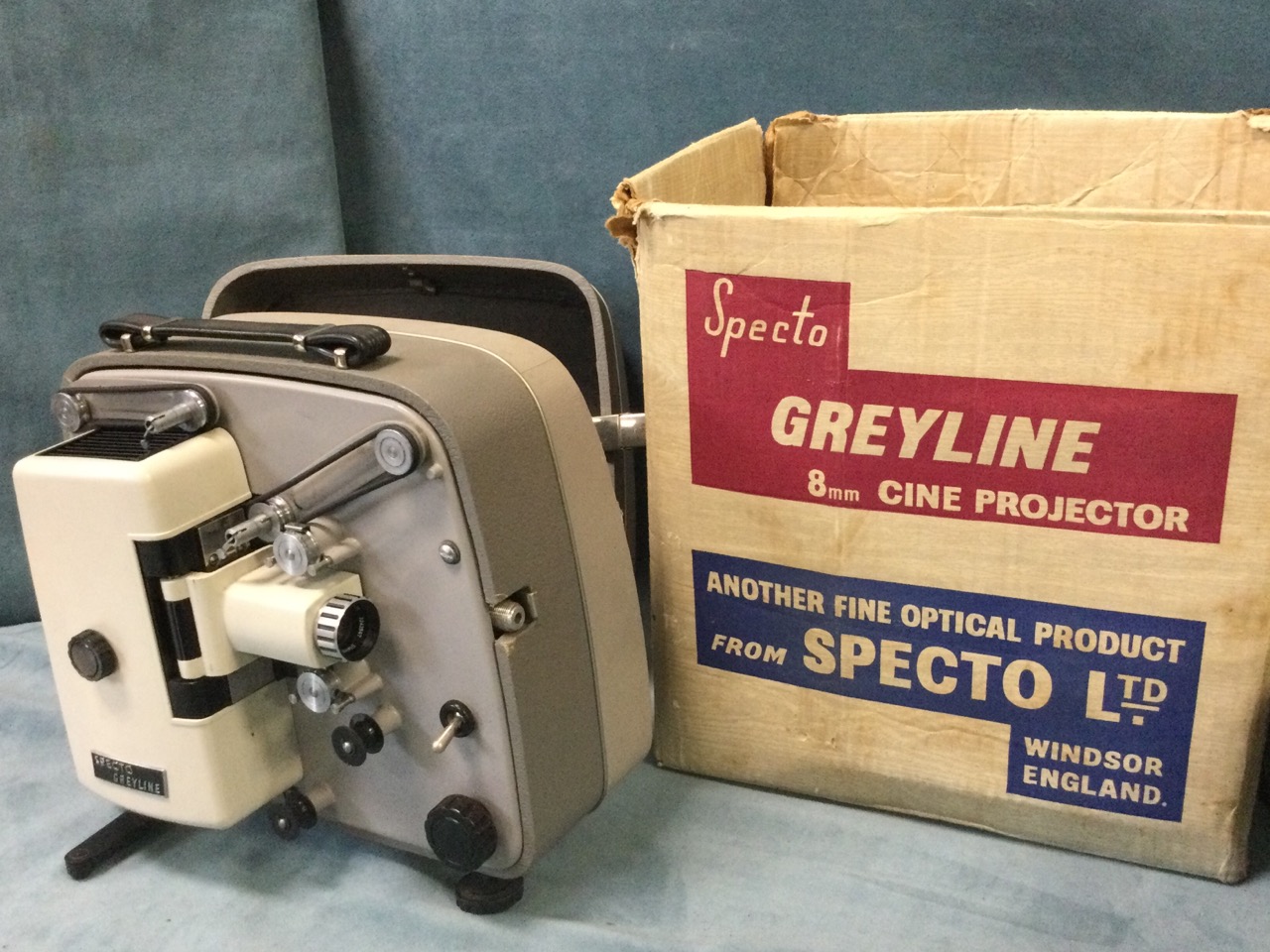 A large cast iron table guillotine with wood handles; a 60s Ferguson reel-to-reel tape recorder; and - Image 3 of 3