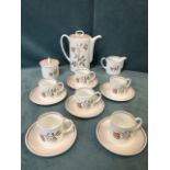 A Susie Cooper six-piece coffee set decorated in the floral Talisman pattern, with tall pot & cover,