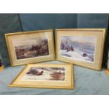 Archibald Thorburn, a set of three numbered winter bird prints with embossed Fine Art Society