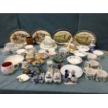 Miscellaneous ceramics including a cheese dish & cover, a set of four oval Hanley hunting plates,