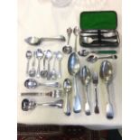 Miscellaneous hallmarked silver and EPNS cutlery including a cased christening set, sets of