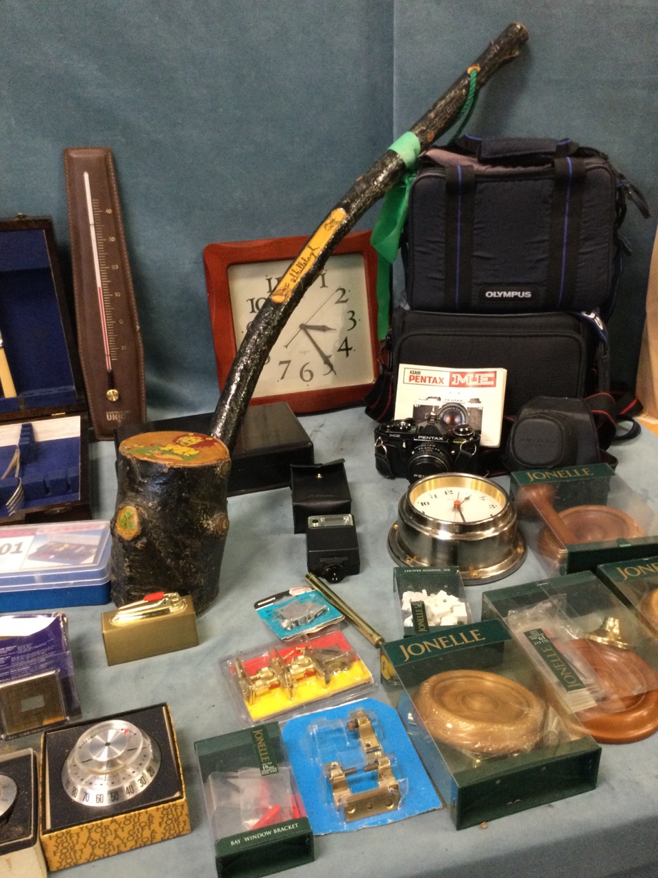 Miscellaneous items including an Irish shillelagh, a cased Pentax camera with lenses, boxes, a - Image 2 of 4