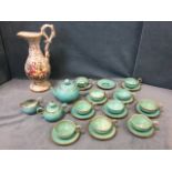 A Madelon turquoise glazed 12-piece teaset including teapot & cover, sucrié and milk jug; and a