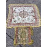 A square 4ft eastern shawl woven with central floral medallion framed by borders of dessert type