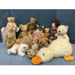 A boxed Steiff classic teddy; another fully jointed Steiff bear with growler; seven other plush