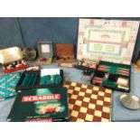 Miscellaneous games including chess & draughts sets, a tin of glass marbles, Millionaire board game,