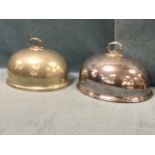 Two oval Edwardian silver plated meat covers with detachable handles. (14.25in) (2)