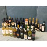 The contents of a booze cupboard including red & white wine, sherry, liqueurs, sparkling wine,