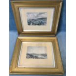 A pair of handcoloured steel engravings of Berwick upon Tweed, the plates laid down and titled in
