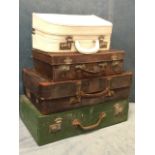 A C20th Revelation expanding leather suitcase with lined interior; a Breton picnic case; a 60s Legge