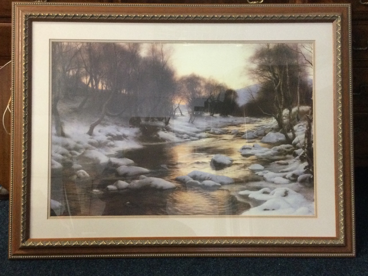 A large Joseph Farquharson print, winter river landscape, labelled to verso And Winters Breath - Bild 3 aus 3
