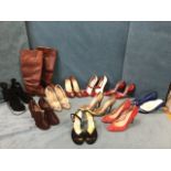 A collection of vintage ladies leather shoes - Italian, Zara, French, a pair of leather boots,