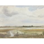 N Wylie-Moore, watercolour, extensive landscape, signed, titled on Royal Institute of Painters in