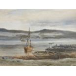 Edward Arden Tucker, watercolour, estuary seascape with figures and boats, signed, mounted & framed.