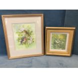 Margery Stephenson, watercolour, study of chaffinches and apple blossom, signed, mounted & framed;