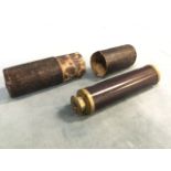 A brass telescope, the mahogany barrel with three-draw sections, contained in a shagreen type