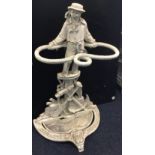 A Victorian style marine cast iron stickstand with sailor holding rope standing on pulpit with