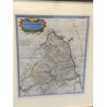 A coloured map of Northumberland after the eighteenth century original by Robert Morden, the plate