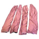 A set of four lined and interlined country house curtains in mauve chequed silk-like material, the