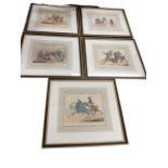 A set of five hunting/riding prints after Henry Alken, the coloured plates with amusing titles,