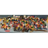 A large collection of toy cars, Corgi, lorries, Matchbox, motorbikes, tractors, buses, racing