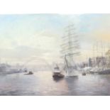 Walter Holmes, coloured print, Tyneside shipping scene, titled, numbered and signed in pencil on