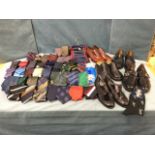 38 ties - mainly unworn, silk, golfing, etc; and miscellaneous leather shoes. (A lot)
