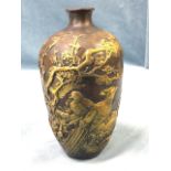 A nineteenth century Japanese bronze vase embossed with ormolu and silvered birds, trees and blossom