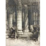 Hedley Fitton, etching, interior of Roslyn Chapel with figures, signed in pencil on margin,