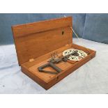 A mahogany cased compass sighting instrument, the dial reading S.A.W. Right-on Pelorus, the fitted