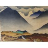 Ian AG Cheyne, lino-cut type print, landscape titled Glen Ehainie, signed in pencil on margin and