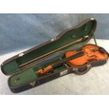 A hard cased contemporary violin & bow. (23.5in)