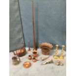 Miscellaneous copper, brass & plate including a pair of Victorian candlesticks, a nineteenth century