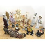 Three Spanish porcelain figurines and various other resin moulded figurines; a repro V&A lady in