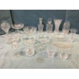 Miscellaneous glass including decanters & stoppers, vases, bowls, Edinburgh crystal, a bell, jugs, a