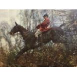 Alfred Munnings, large oleographic coloured print after the 1912 The Huntsman, the plate mounted and
