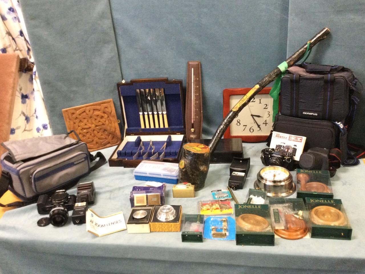 Miscellaneous items including an Irish shillelagh, a cased Pentax camera with lenses, boxes, a - Image 4 of 4