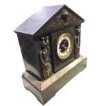 A Victorian polished slate mantleclock of architectural form with applied bronzed Britannia