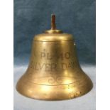 A brass ships bell engraved to side PL40 Silver Dawn above scrolling - no clanger. (5.5in)