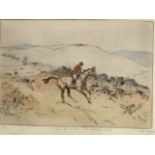 Tom Carr, coloured etching, hunt in the field titled On the Hills The Lauderdale, signed and