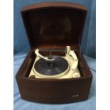 A walnut cased Pye gramophone with Monarch deck in bowfronted case with hinged lid. (17.5in x 14in x