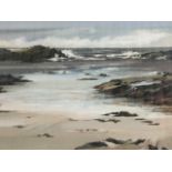 Walker, gouache, coastal view looking out to sea, label to verso Portnaven Bay Islay, signed in